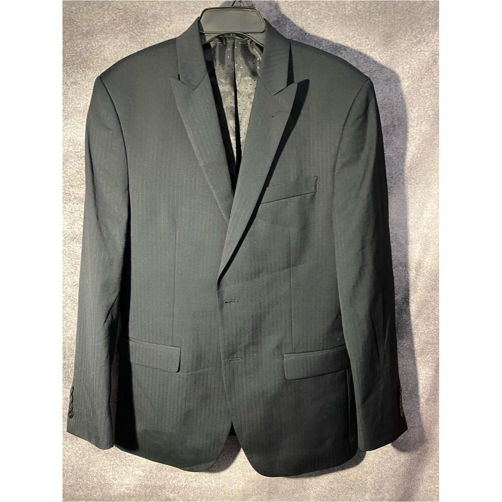 Michael Strahan Collection Men Black Pinstripe Suit Jacket Blazer 40L Wool